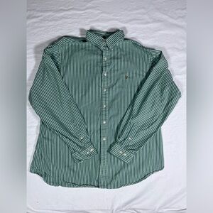 Ralph Lauren Green and White Striped Button-Down Shirt Classic Fit Size 18